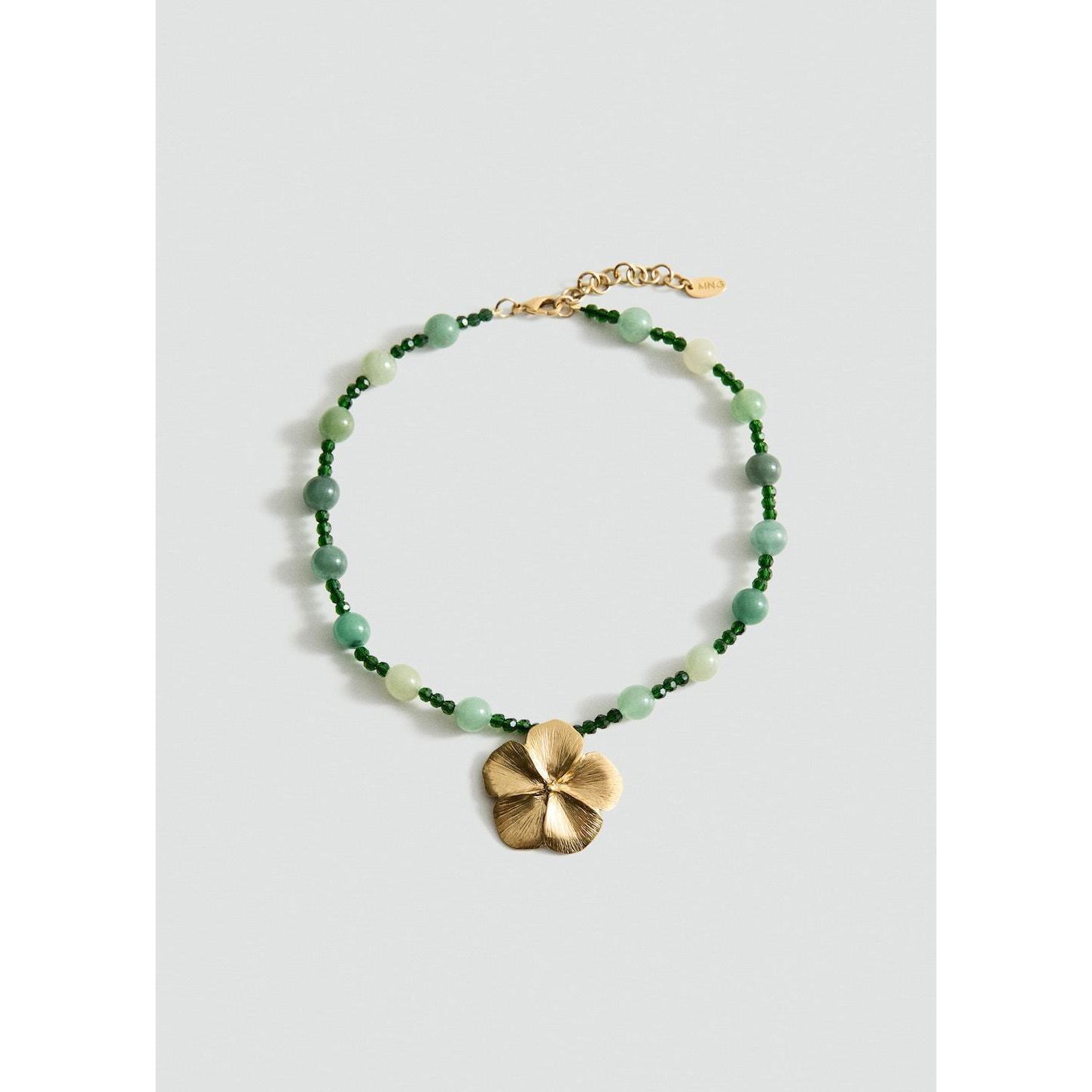 Mango - Ball Necklace With Stone Flower Detail Gold - One Size - Woman